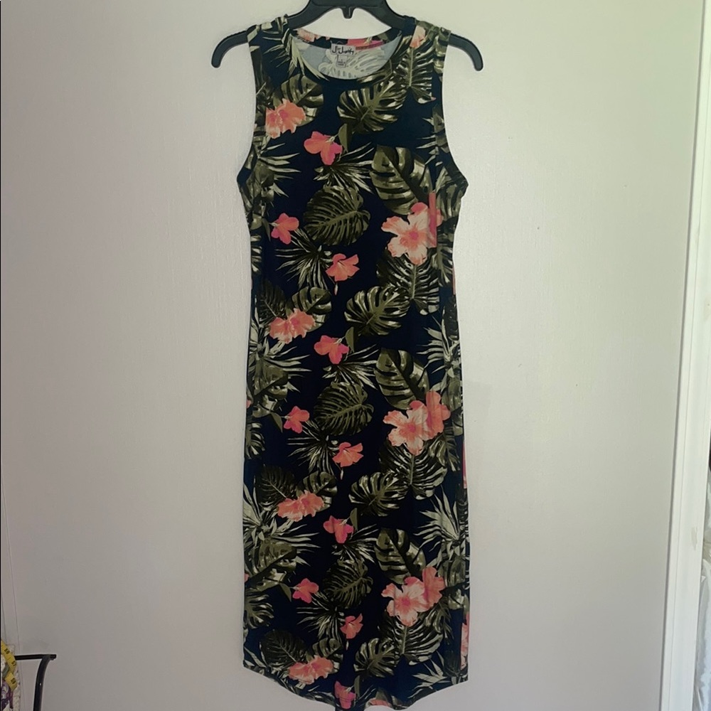 Hibiscus Floral Sleeveless Dress - Navy and Pink